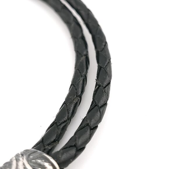 David Yurman Sterling Silver Armory Black Two Row Leather 8.5' Inch Bracelet - Picture 9 of 11